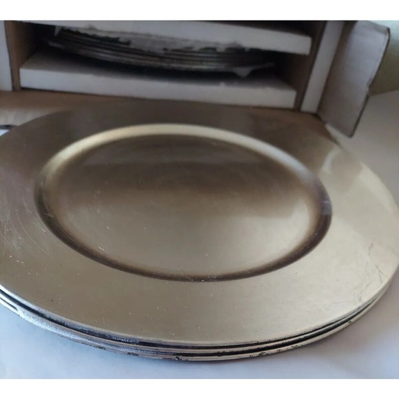 NEW Set of 11 Pottery Barn Brushed Gold Distressed Charger Dinner Plates - Picture 4 of 9